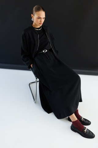 Mizalle Modal Karışımlı Siyah Beli Lastikli Maksi Etek Siyah