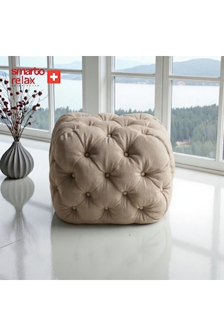 Smarto Relax Swiss Style Puf Zinal Ayaksız Kapitoneli Kare 45x45 Cm Baby Face Dekoratif Kapitoneli Dekoratif Puf Gri Bej