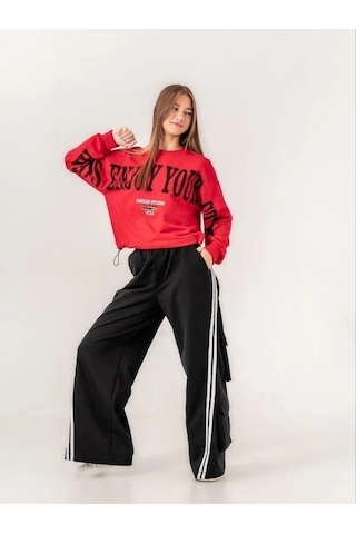 Kız Çocuk Enjoy Baskılı 2 İplik Sweatshirt-15351 Kırmızı