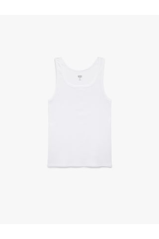 Koton Bisiklet Yaka Kolsuz Slim Fit Ribanalı Pamuklu Atlet Beyaz 7wlm20001mk