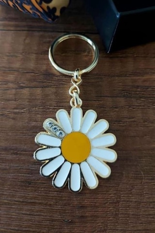 Taşlı Papatya Metal Anahtarlık Anahtarlık Çanta Aksesua