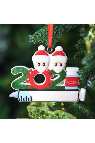 Mufunye 2021 Özel Aile 6 Kişi Noel Ağacı Süsü - Maske Ve Aşı Temalı, Kişiselleştirilebilir, Hatıra Hediyesi, Reçine Malzeme, Ev Dekorasyonu