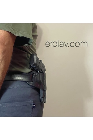 Erolav Kilitsiz Kelebek Universal 9mm Uyumlu Dış Taşıma Deri Kılıf Siyah