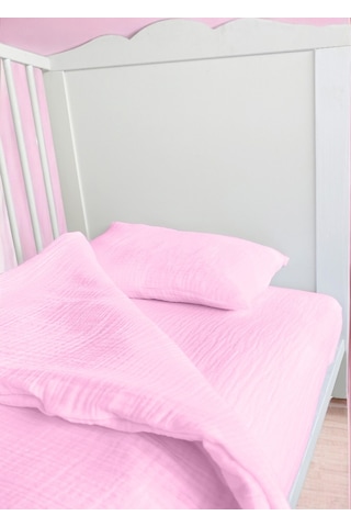Bürümcük Müslin Bebek Nevresim Takımı Uyku Seti %100pamuk Pembe