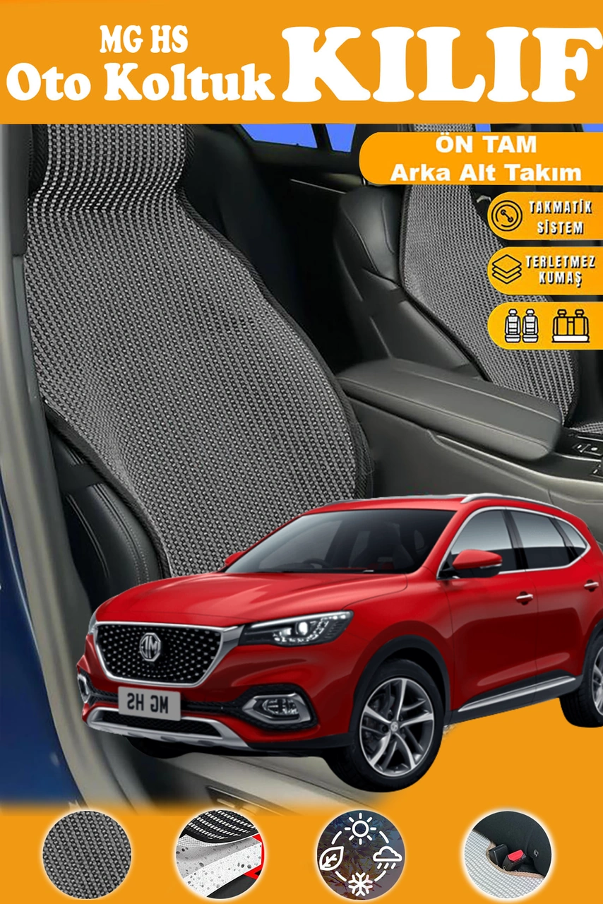Mg Hs Uyumlu Siyah Prestij Serisi Dokuma Kumaş Oto Koltuk Kılıfı Ön Tam Arka Alt