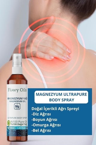 Flowy Oils Saf Magnezyum Yağı Doğal Bitkisel Sprey Masaj Yağı 50 ML