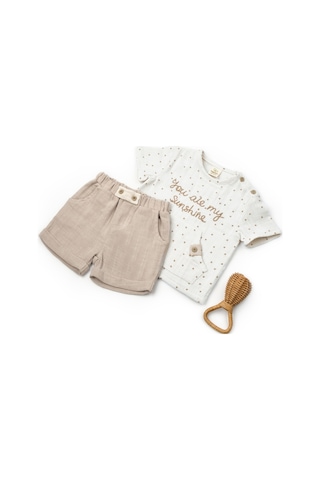 Babycosy Organic Wear Bebek Şort&tshirt Set,müslin,%100 Pamuk,bebek Ve Yenidoğan Serisi Ekru