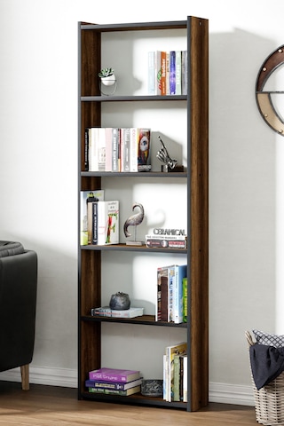 Kts2 Modern Kitaplık / 5 Raflı - 60x180 Cm - Ceviz
