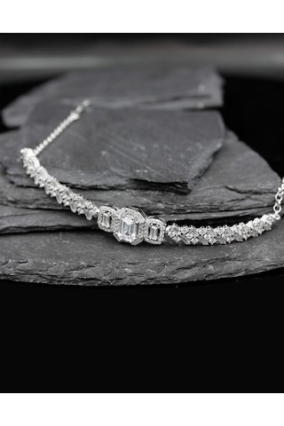 Bymoreelsesilver-925 Ayar Gümüş Baget Taşlı Bileklik