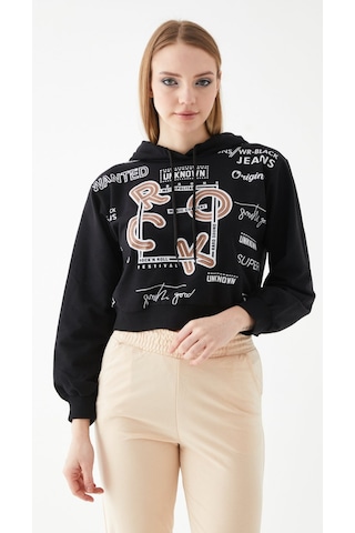 Siyah Baskılı Kapüşonlu Sweatshirt-l Siyah