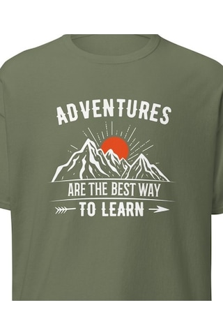 Wildstyle Adventures Are The Best Way To Learn Baskılı Kamp Doğa Unisex Pamuklu Tişört Haki