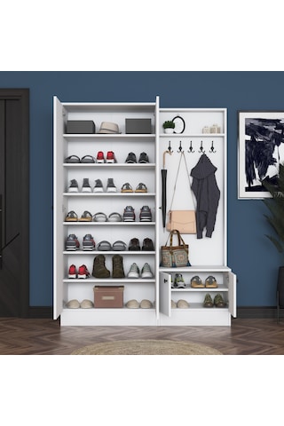 Rani Ea151 Modern Portmanto Raflı Askılı Ayakkabılık Vestiyer Beyaz