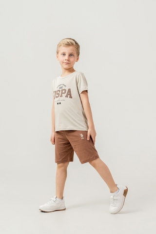U.s Polo Assn. 2473 Kısa Kol Erkek Çocuk Bermuda Şort Pijama Takımı Bej