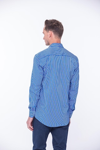 Fitmens Klasik Uzun Kol Premium Kalın Çizgili Hediye Kutulu Erkek Gömlek Fs-001266 - Saks Mavi Beyaz-1431