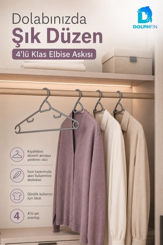 Klas Elbise Askısı 4 Lü Plastik Kıyafet Askısı Dolap İçi Gardırop Düzenleyici 38x19 Cm Çok Renkli