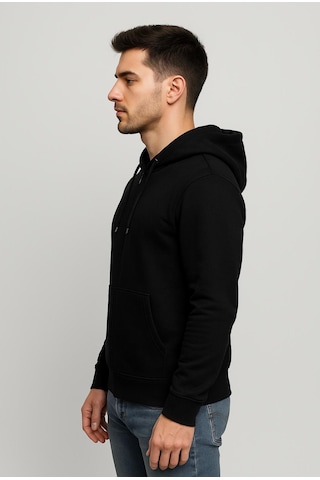 Axxel Erkek Siyah 2 İplik Fermuarlı Kapüşonlu Sweatshirt-w1084 Siyah