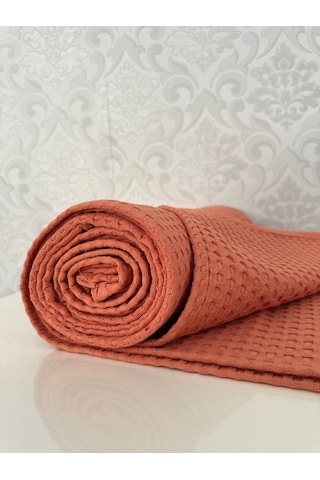 Premium %100 Pamuk Çift Kişilik Yazlık Pike, Yatak Örtüsü,terletmez Kumaş Turuncu Renk 240x200cm Turuncu