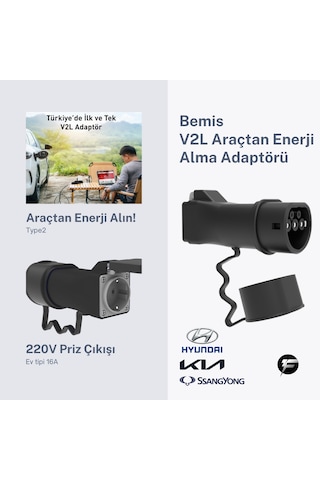 Bemis Tek Çıkışlı V2l Vehicle To Load Elektrikli Araç Uyumlu Adaptör Hyundai / Kia / Ssangyong 16a/3.5kw