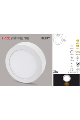 Cata Ct-5273 30 Watt Sıva Üstü Led Armatür Yuvarlak Beyaz Işık N11.161