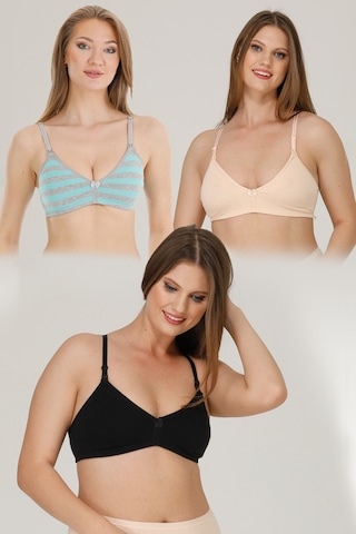 Parlingerie 3lü Emzirme Sütyeni Siyah-ten-mint Çizgili