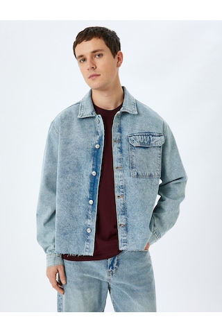 Koton Pamuklu Uzun Kollu Kapaklı Cep Detaylı Oversize Denim Ceket Açık İndigo 5sam50001ıd Açık İndigo