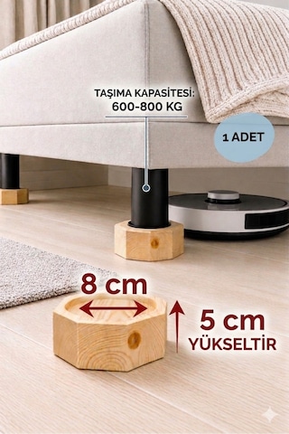 Robot Süpürge İçin Ahşap Baza Yükseltici 5cm Yükseltir, Çap.8 Oyuklu Takoz 1 Adet