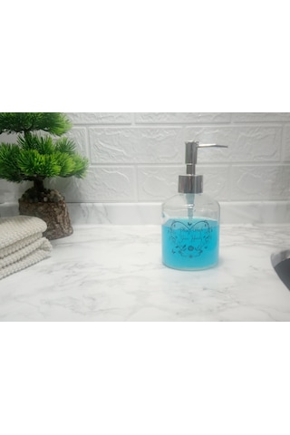 Cam Sıvı Sabunluk,kalpli Model 300ml Banyo Seti 7,6x15,5cm