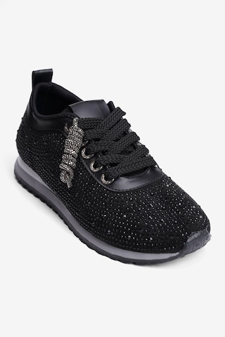 Mubiano Kadın Süet Sneaker Taşlı Bağcıklı Mely Siyah