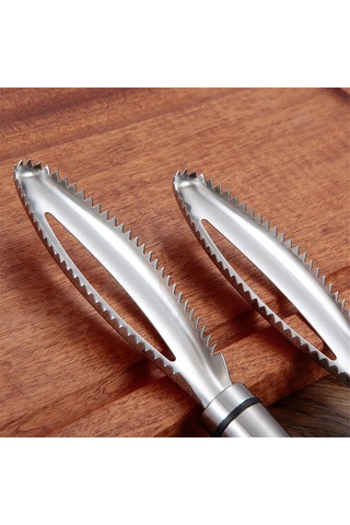 Paslanmaz Çelik Tırtıklı Kolay Çıkarılabilir Balık Pulları Temizleme Fırçası Gümüş