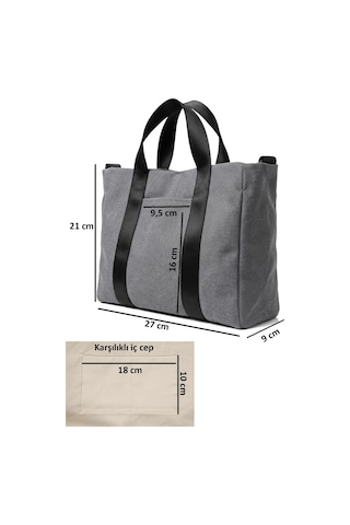 Tuttobene Harmony Mini Boy Tote Bag Denim Astarlı Cepli Çıtçıtlı Ayarlanabilir Askılı Kadın El Omuz Çantası - Küçük Boy Günlük Çanta Tb062 Gri - Siyah