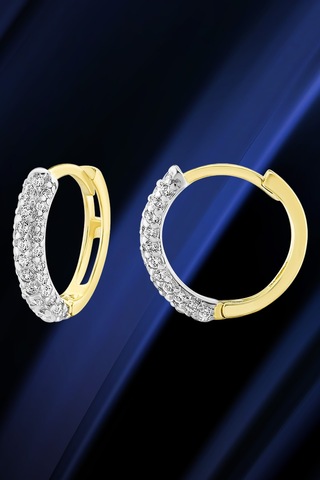 Moom Mücevherat Kadın 14 Ayar Altın Küpe Minimalist Zirkon Taşlı Modern Halka Altın Küpe 12 Mm-Mm20033