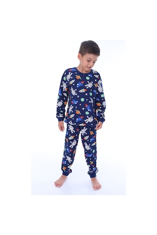 Zuzunga Astronot Temalı Pamuk Unisex Çocuk Pijama Takımı Lacivert1 Lacivert