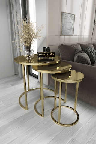 3'lü Zigon Sehpa Gold Ayak Bronz Ayna