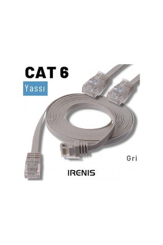 Irenis CAT6 Kablo Yassı Ethernet Network Lan Ağ İnternet Kablosu 10 M Gri