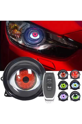 Şeytan Gözü 12v-36v Led Far Motosiklet Uyumlu Kumandalı 6 Modlu Renkli Mercekli Led 1 Çift