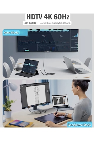 Lemorele 6'nın 1'i Type-c Pd 100w/ Hdmı 4k/rj45 1000mbps./usb 3.0 Hub Çoklayıcı Çoğaltıcı Adaptör Ce Lisanslı