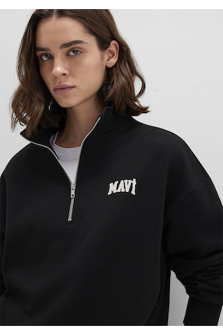 Mavi - Mavi Logo Baskılı Yarı Fermuarlı Siyah Sweatshirt 1s10179-900 Siyah