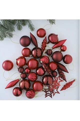 Yılbaşı Süsü 40'lı Karışık Süs Kırmızı