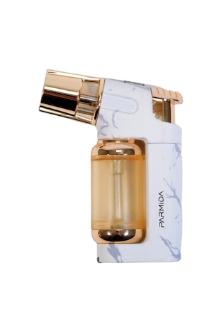 Parmida Tek Torch Pürmüz Beyaz-gold Mermer Desenli Masa Tipi Metal Puro Çakmağı - Tr9249