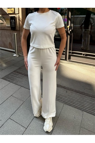 WeShaya Beyaz Palazzo Modal Polyester Keten Takım Beyaz