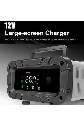 Symbee 12v Akıllı Akü Şarj Cihazı - Moto/ Araba İçin Tamir Ve Koruma, Lcd Ekranlı, Otomatik Durdurma, Avrupa Standartı Gri