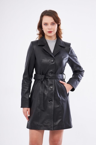 Derinss Dka2373 Hakiki Deri Kadın Siyah Pardesü 001