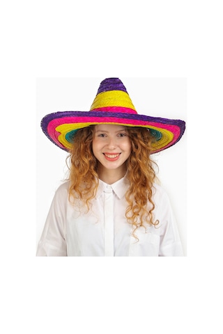 Sombrero Meksika Şapkası Renkli Örme Hasır Çocuk Boy
