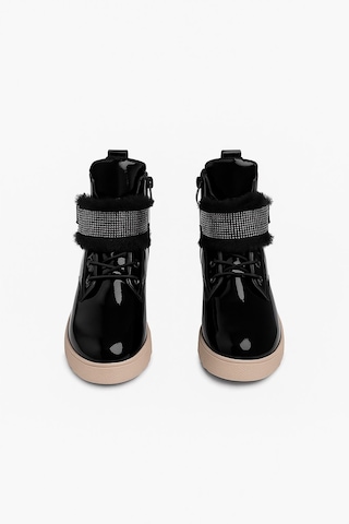 Günlük Kız Çocuk Rugan Bot Fermuarlı Lastik Bağcıklı Kürk Ve Taş Detaylı Kaymaz Taban Bootie 391 Siyah-rugan