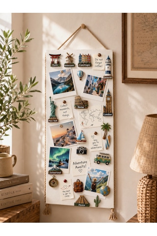 Magnet Panosu , 30x90cm Mıknatıslı Beyaz Pano Jüt Halatlı Dekoratif Büyük Boy Hatırlatma Panosu Diğer