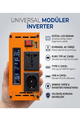 Epilons 1000w Tam Sinüs İnverter 12v Dc 220v Ac Çevirici Usb Çıkışlı Araç Karavan Solar Güç Dönüştürücü