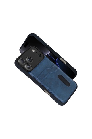 Apple Apple iPhone Uyumlu 17 Pro Sara Kartvizitli Deri Kılıf - Lacivert