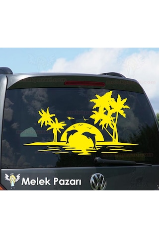 Yunuslar Ve Palmiye Kamp Karavan Sticker, Karavan Çıkartma
