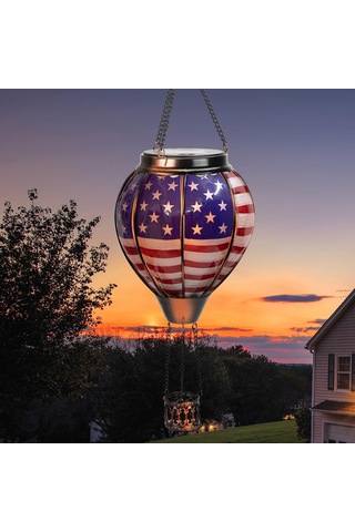 Sıcak Hava Balon Güneş Feneri İle Titreyen Alev Işığı Açık Bahçe Bahçesi Dekorasyonu, Bayrak+kelebek
