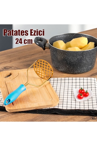 Porsima Paslanmaz Metal Patates Ezici Patates Ezeceği 24cm Mavi